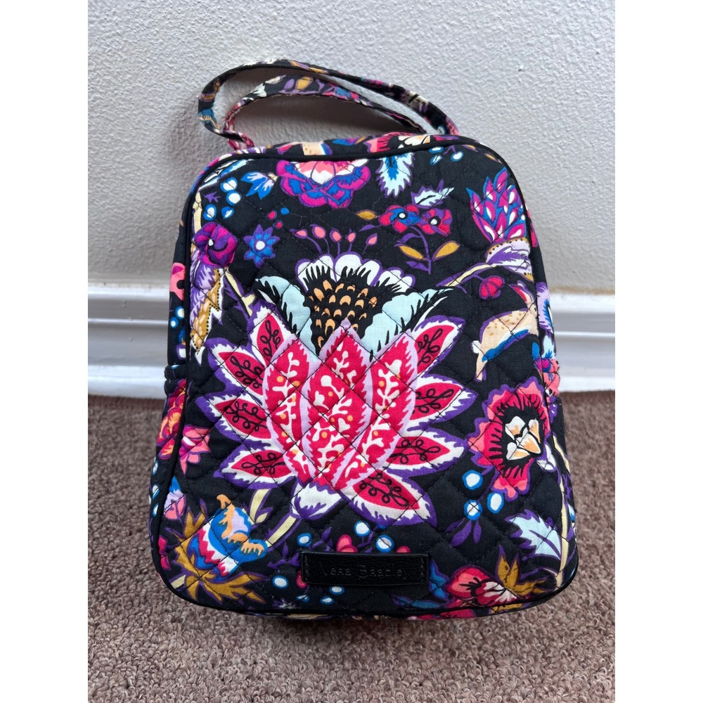 Vera Bradley Lunch Bag Women Black Floral Quilted Insulated Excellent